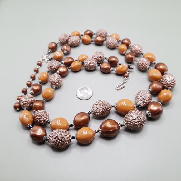 Vintage Japan Taupe Art Bead Necklace, Two Strands, 1950s, 23 Inches - Picture 14 of 14